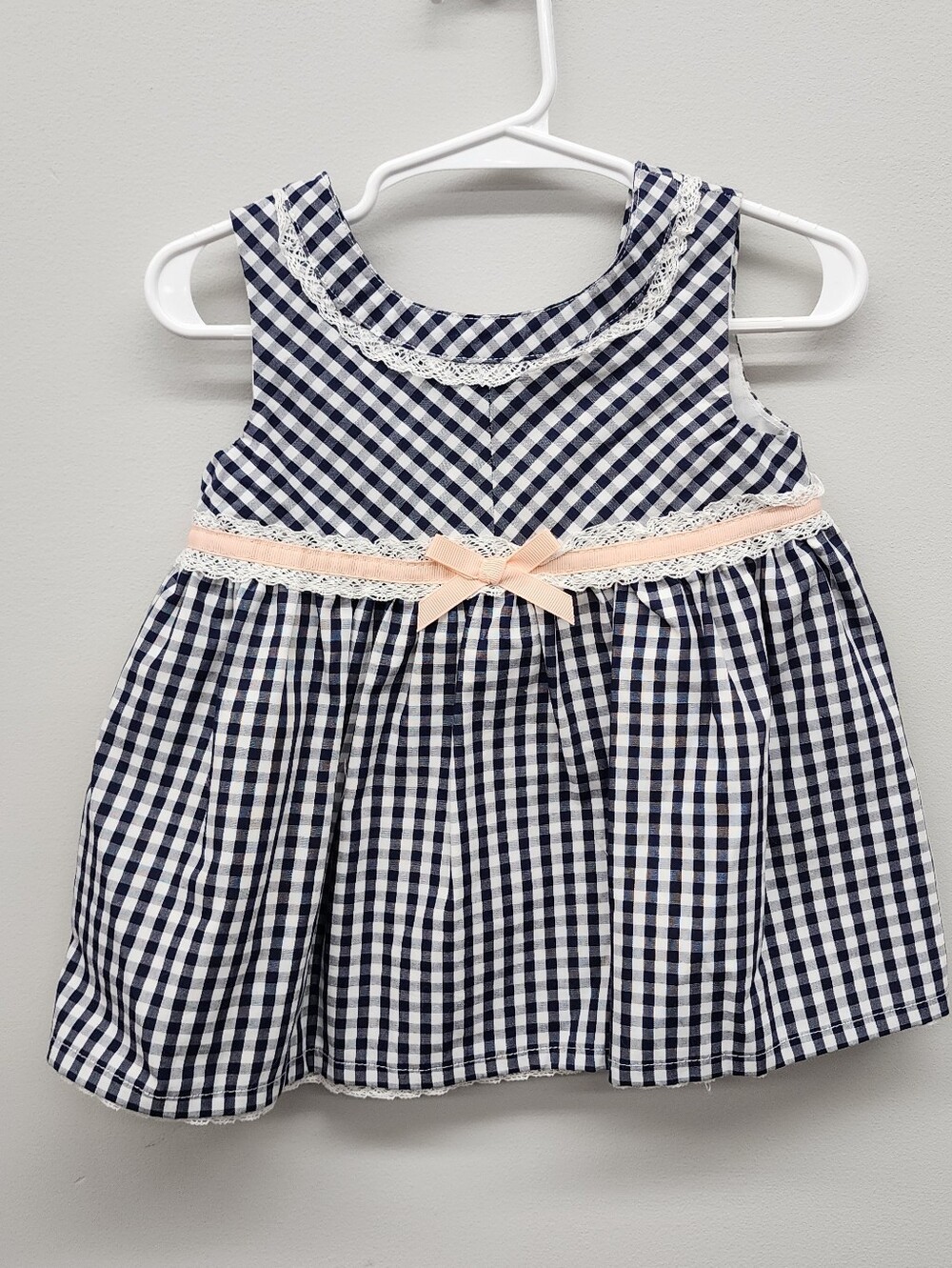 Jillian’s Closet Baby Girl Gingham Dress 12M Navy White NWT Lace Bow